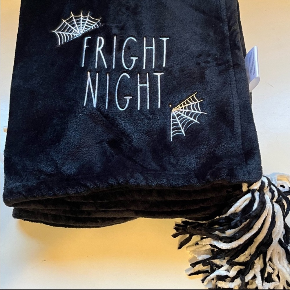 Rae Dunn FRIGHT NIGHT Blanket NWT Throw with Tassels - Picture 2 of 8